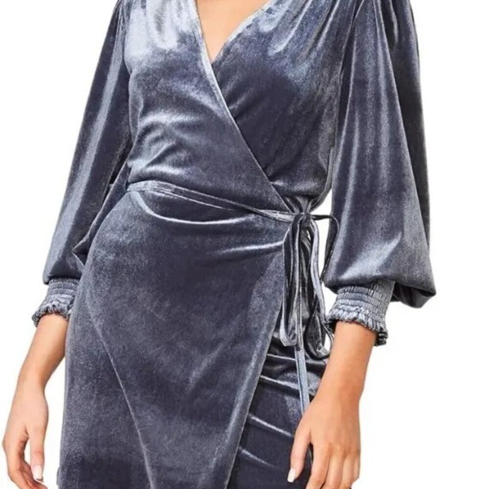 Bardot Bernie Velour Dress Grey/Blue Size 6 Small